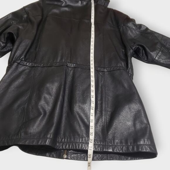 Vtg 80s Wilsons Leather Thinsulate Insulated Quilt Lined Hooded Coat Black Sz L - Picture 14 of 16